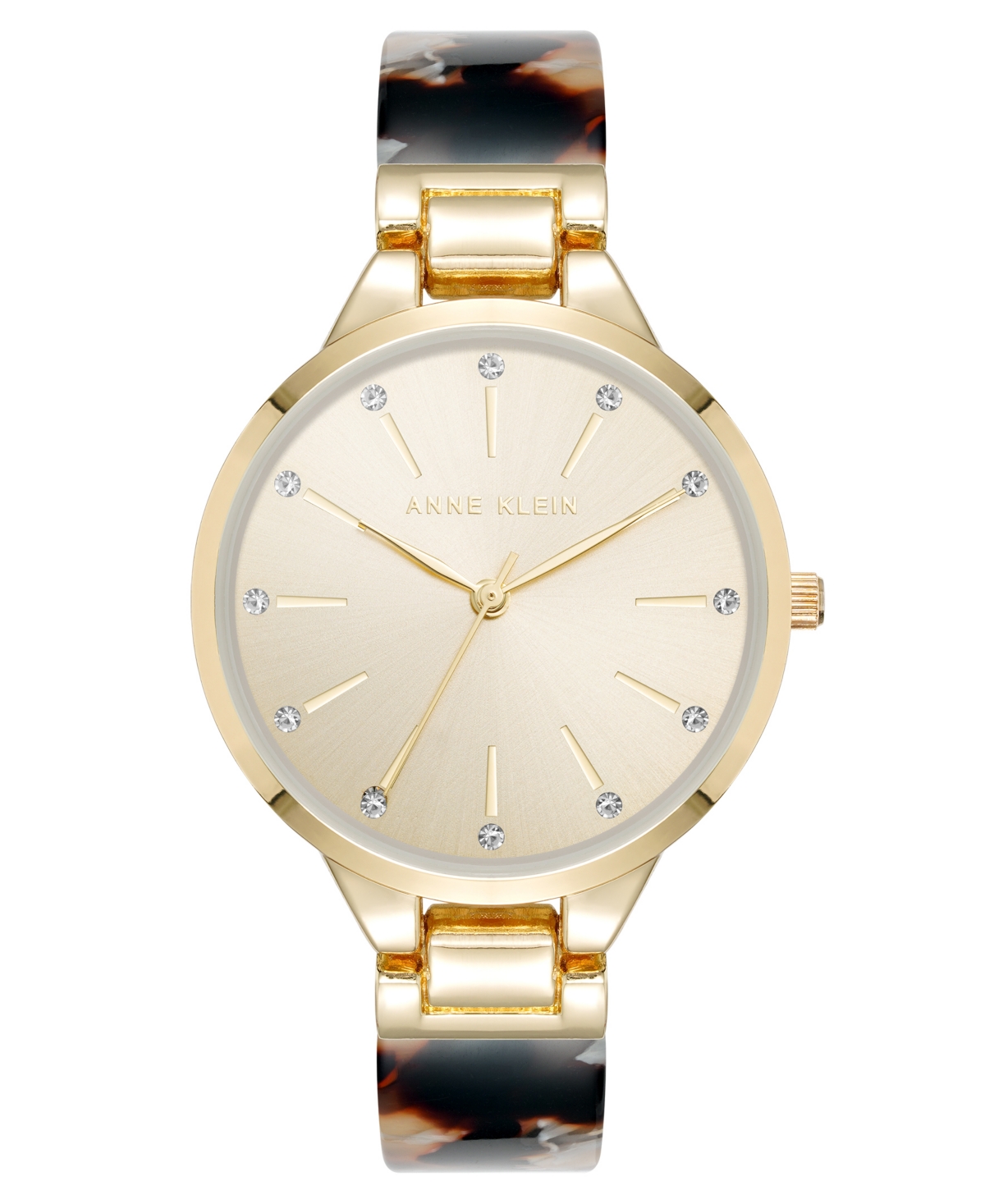 Anne Klein Women's Quartz Boyfriend Tortoise Acetate and Gold-Tone Metal Alloy Bangle Watch, 35.5mm