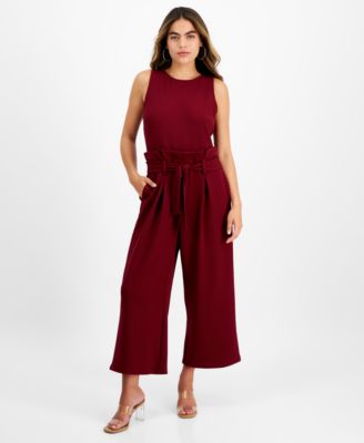 Bar III - Women's Sleeveless Crewneck Tie-Waist Jumpsuit