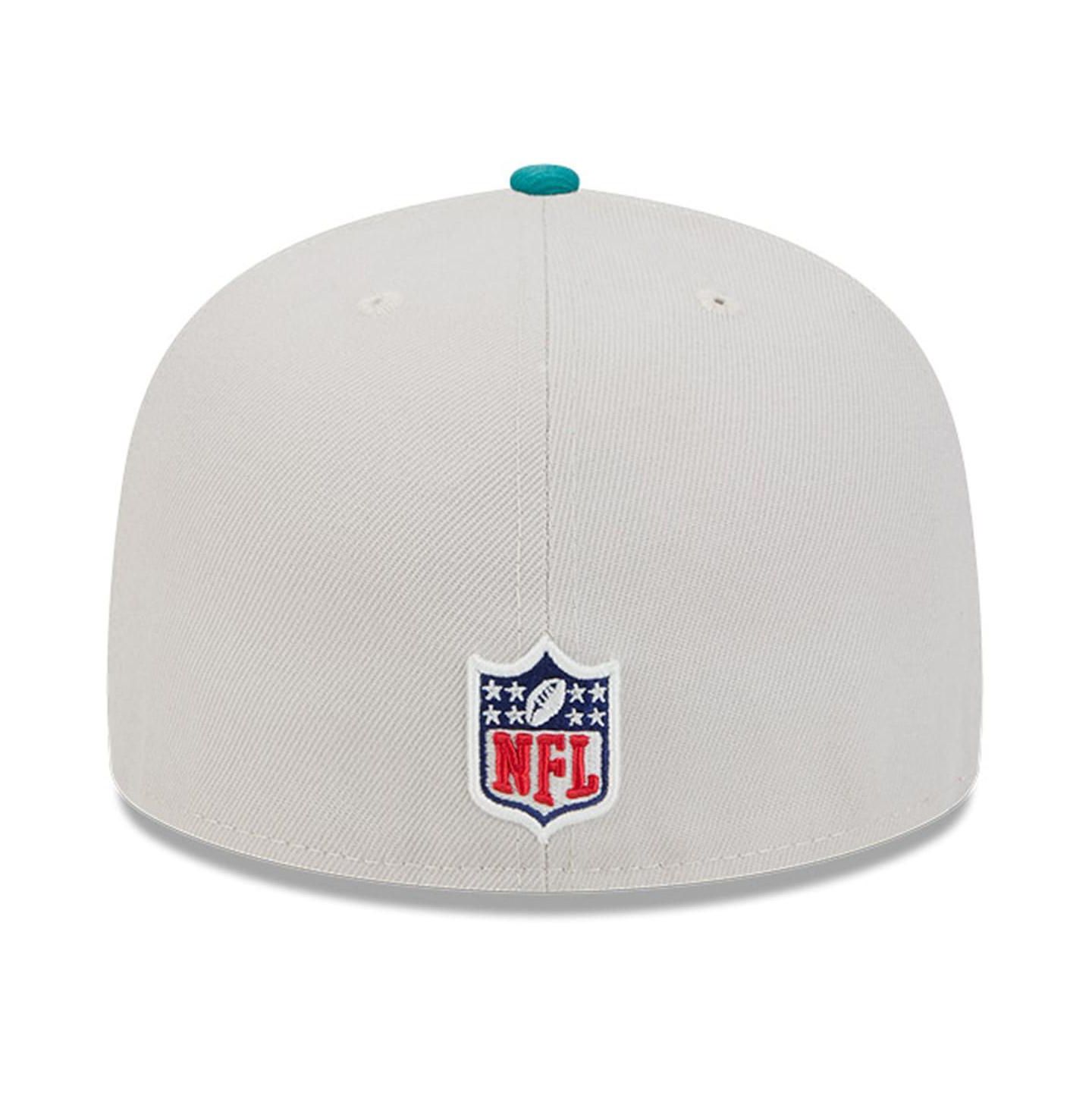Мужская кепка New Era Stone/Aqua Miami Dolphins 2024 Sideline Historic 59FIFTY Fitted Hat — фото 2