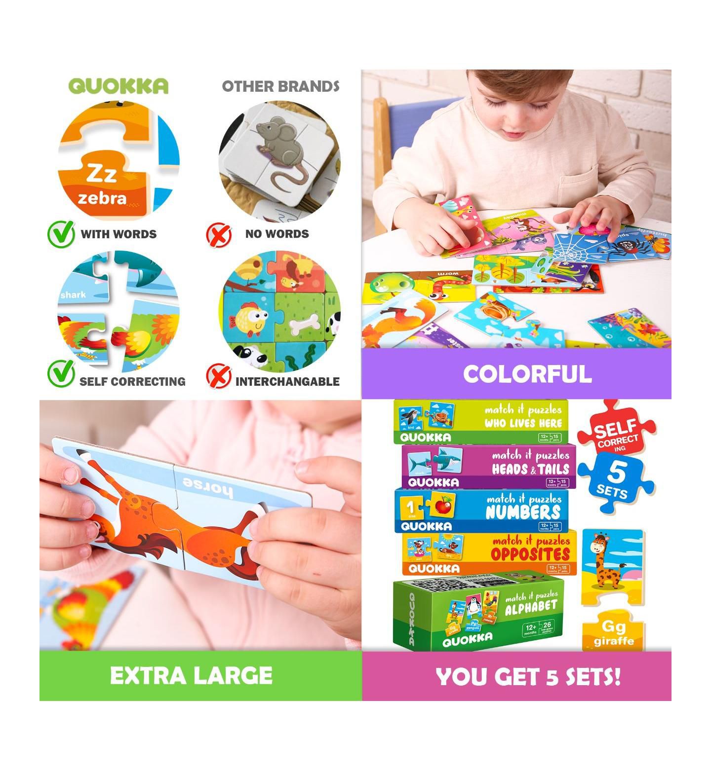 Детские игрушки Quokka 5X Megaset Matching Puzzles, 5-Puzzle Set, Ages 1+, цвет: Cartoonish — фото 3