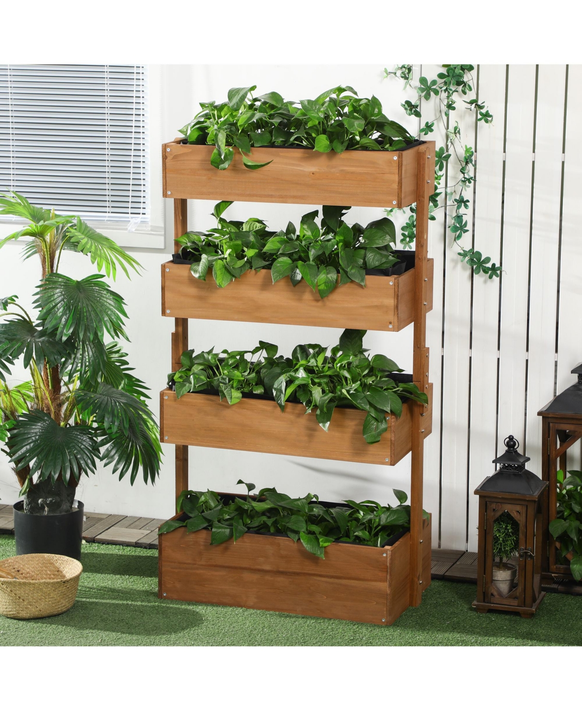 4-Tier Wooden Vertical Garden Planter