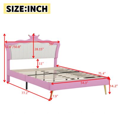 LED Upholstered Princess Bed with Crown Headboard