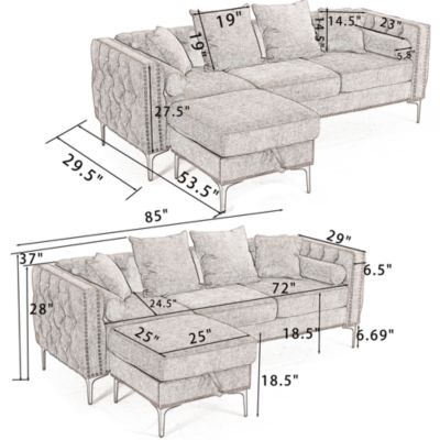 Modern Tufted L-Shaped Sectional with Ottoman and Storage
