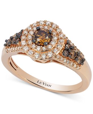 Le Vian - Chocolate Diamond and White Diamond Halo Ring (3/4 ct. t.w.) in 14k Rose Gold