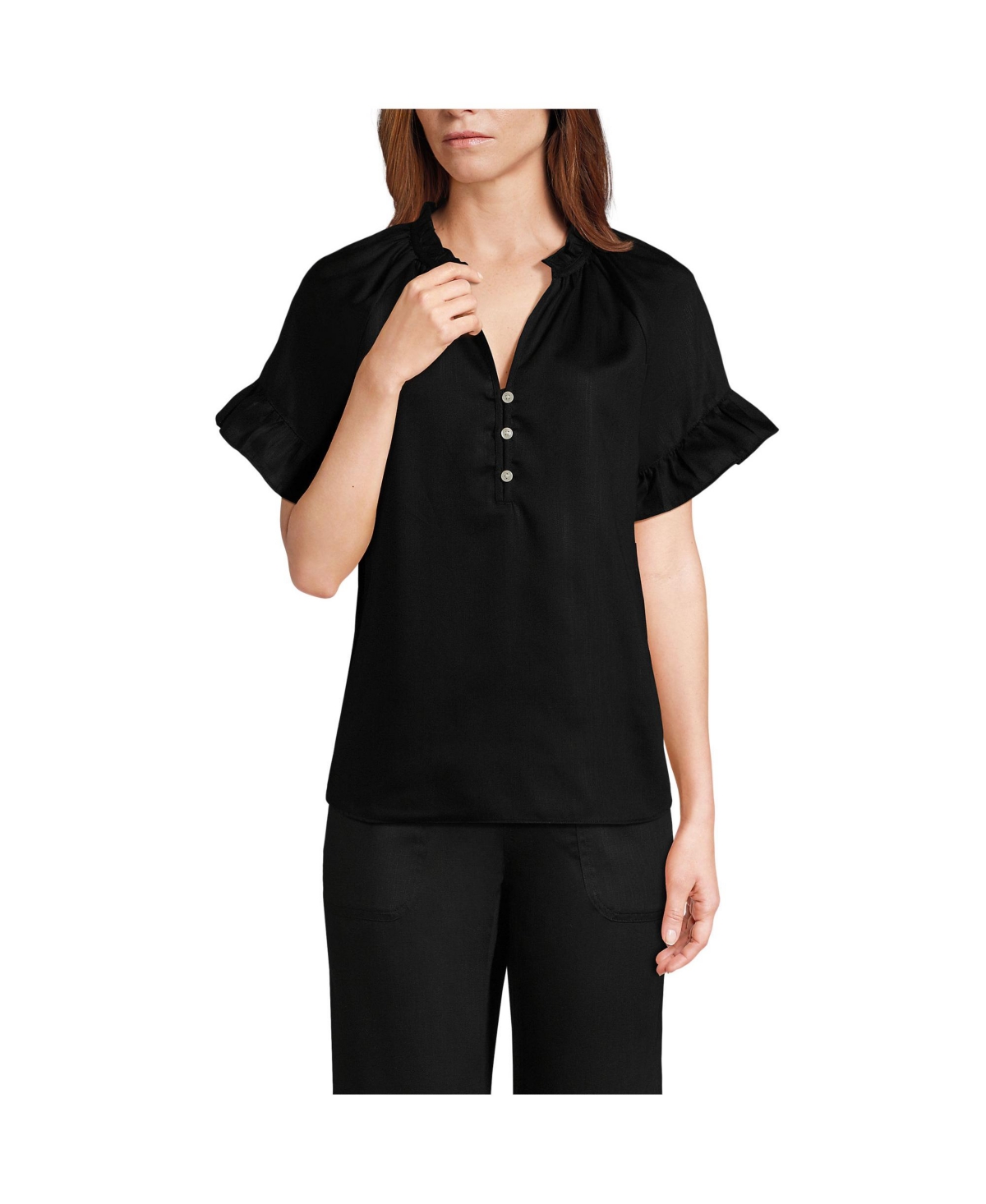 Women's Tencel Fiber Ruffle Blouse - Black