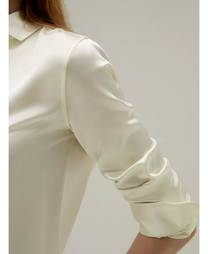Women's Tailored Button Down Regular Fit Silk Shirt - thumbnail 6