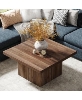 Square Coffee Table, 31.5-Inch Engineered Wood Coffee Table, Vintage Brown Center Table, Large Mid-Century Modern Cocktail Table