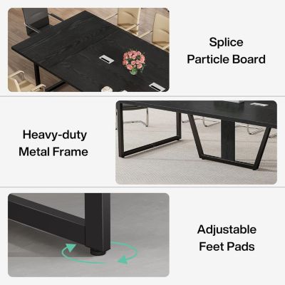 94.5-Inch Conference Table for 10 People, Industrial 8 FT Meeting Table with Two Grommets, Rectangular Podcast Training Table