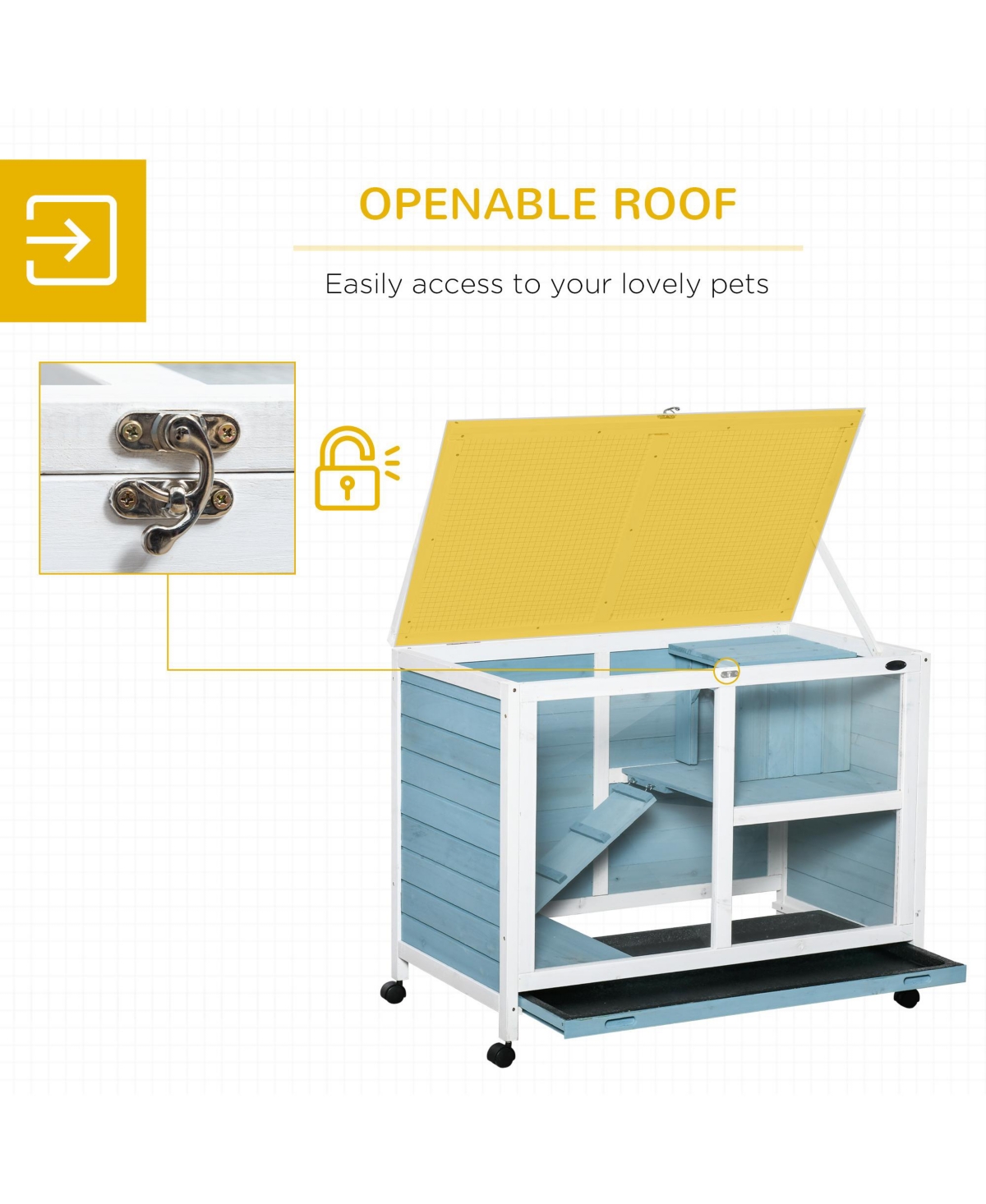 Streamdale FurnitureRabbit Hutch with Wheels and Desk - Light blue