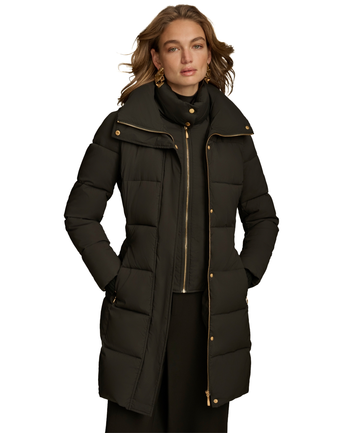 Donna Karan New York Women's Belted Bibbed Puffer Coat