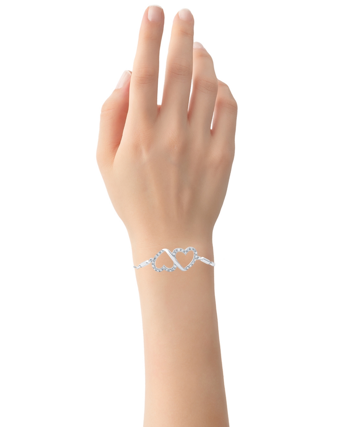 MACY'S DIAMOND DOUBLE HEART BOLO BRACELET (1/6 CT. T.W.) IN STERLING SILVER 