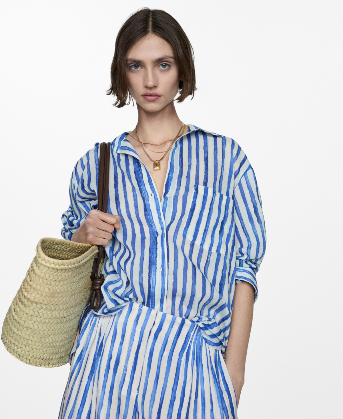 Mango 100% Cotton Striped Shirt Off White In Off White