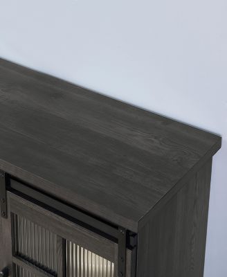 Sliding Door TV Stand with Sliding Glass Doors, Charcoal GREY