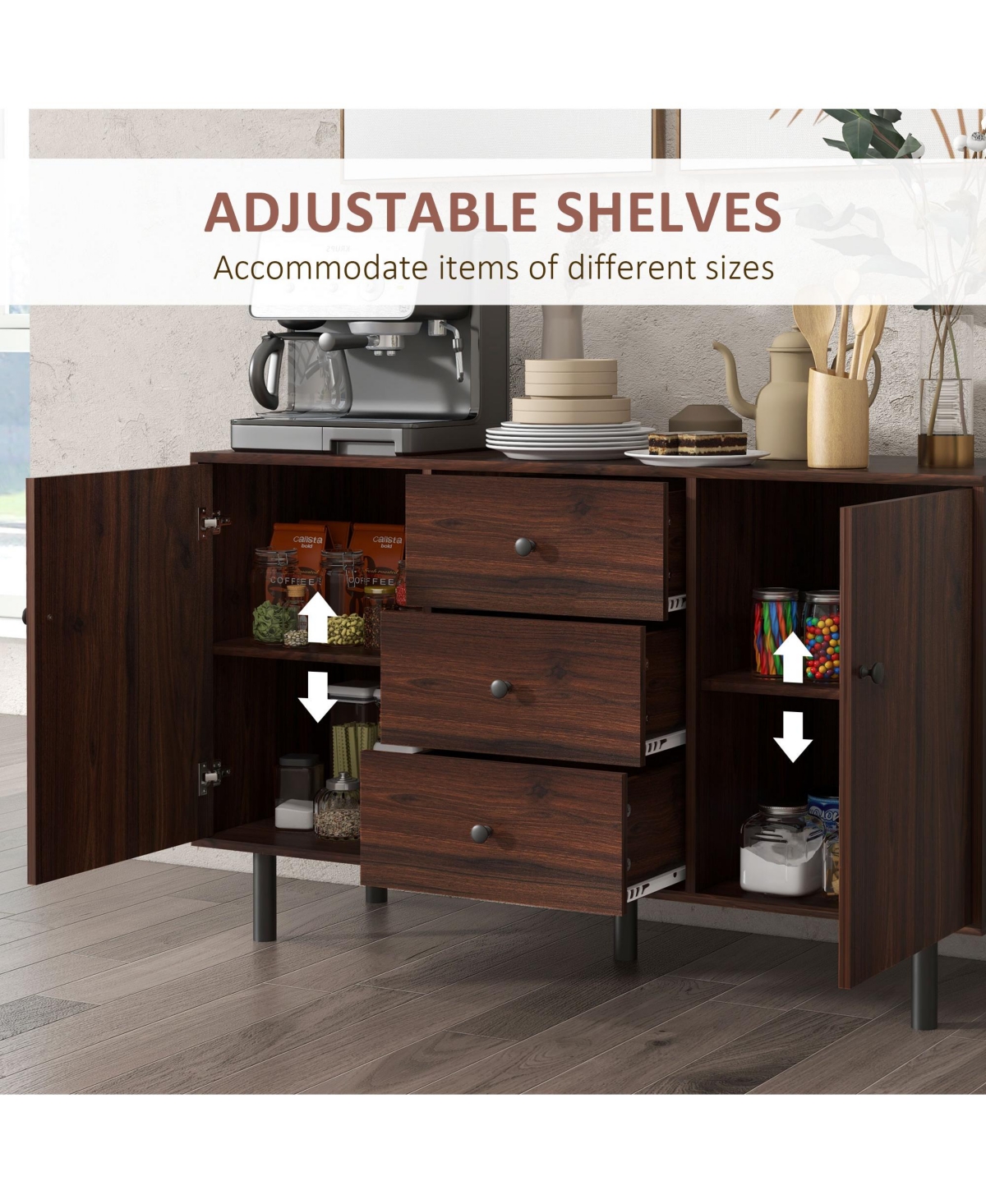 Simplie Fun Rustic Brown Sideboard Buffet Cabinet with Storage and Adjustable Shelves