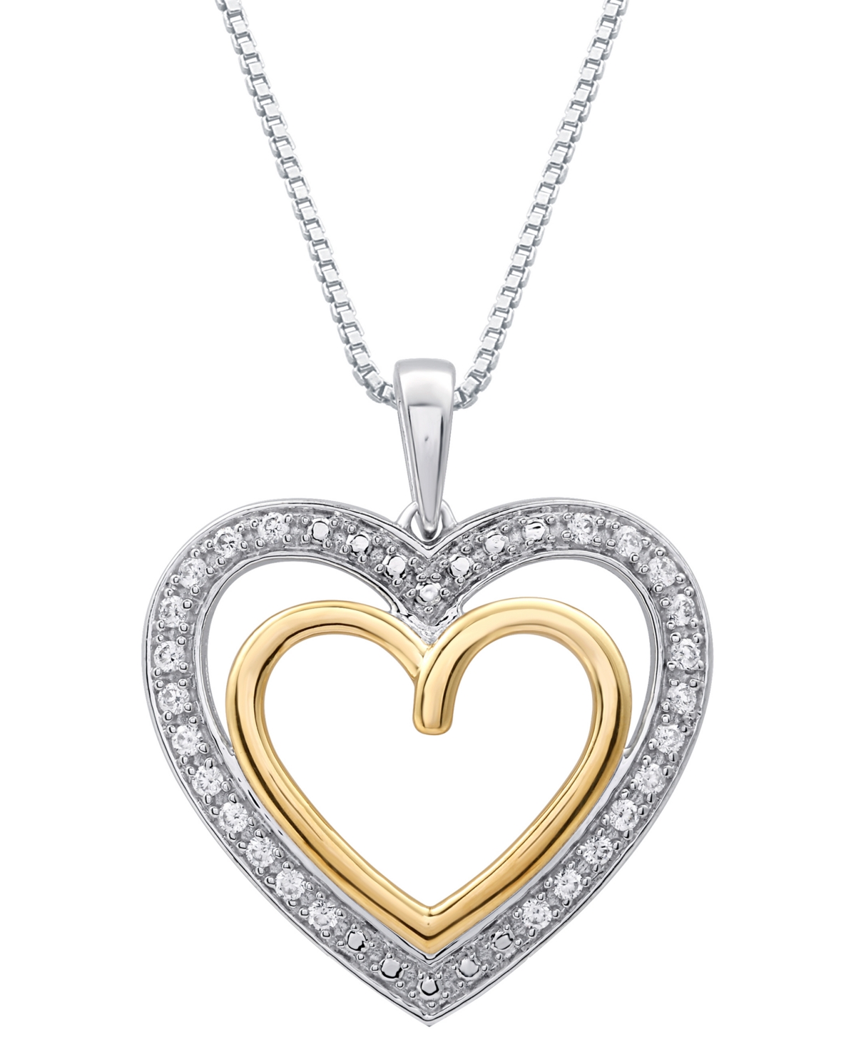 Diamond Double Heart Halo 18" Pendant Necklace (1/4 ct. t.w.) in Sterling Silver & 14k Gold-Plate - Sterling Silver  Gold-Plate