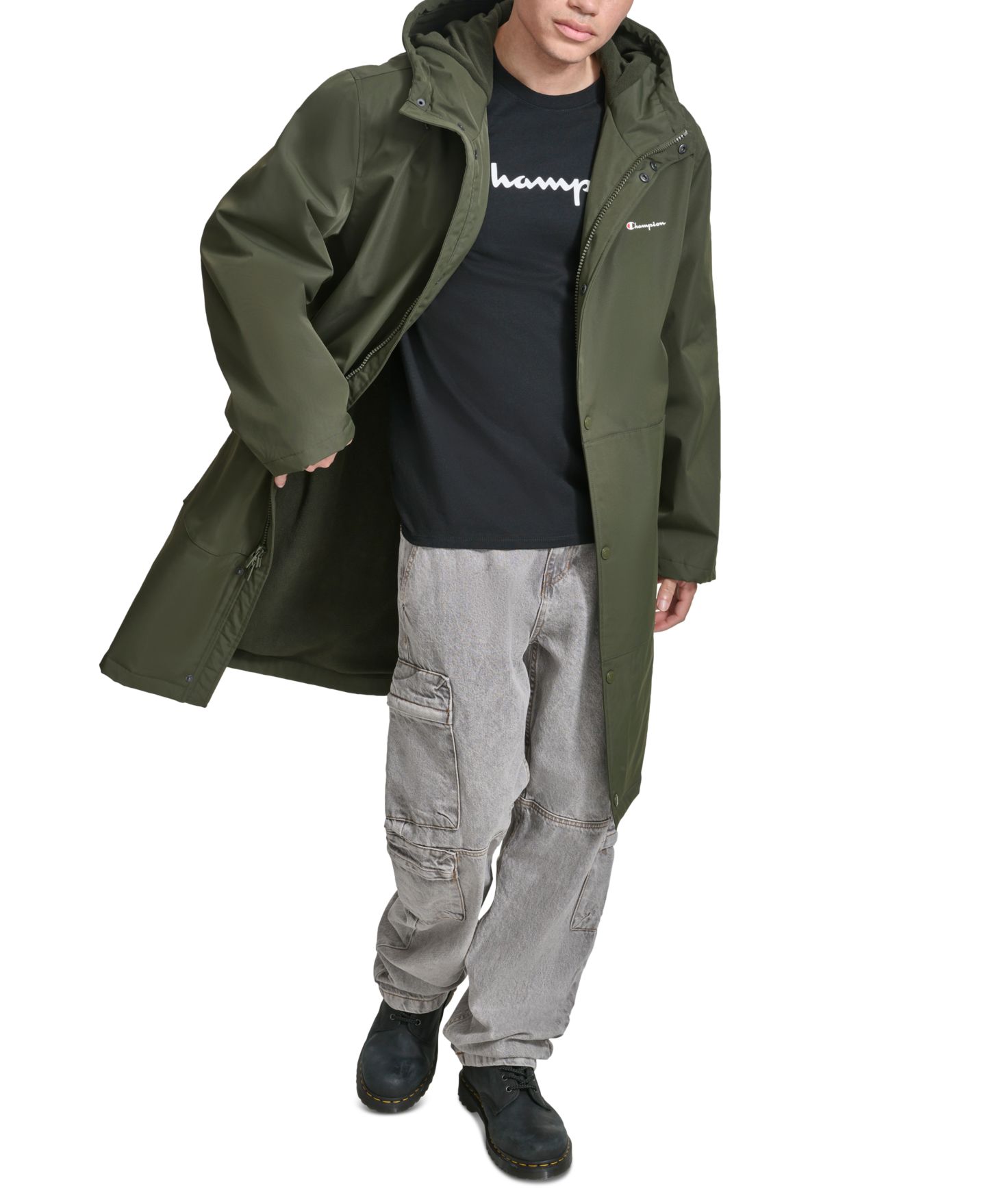 Мужская куртка Champion Hooded Stadium with Fleece Lining, цвет: Тёмно-зелёный ночной — фото 6