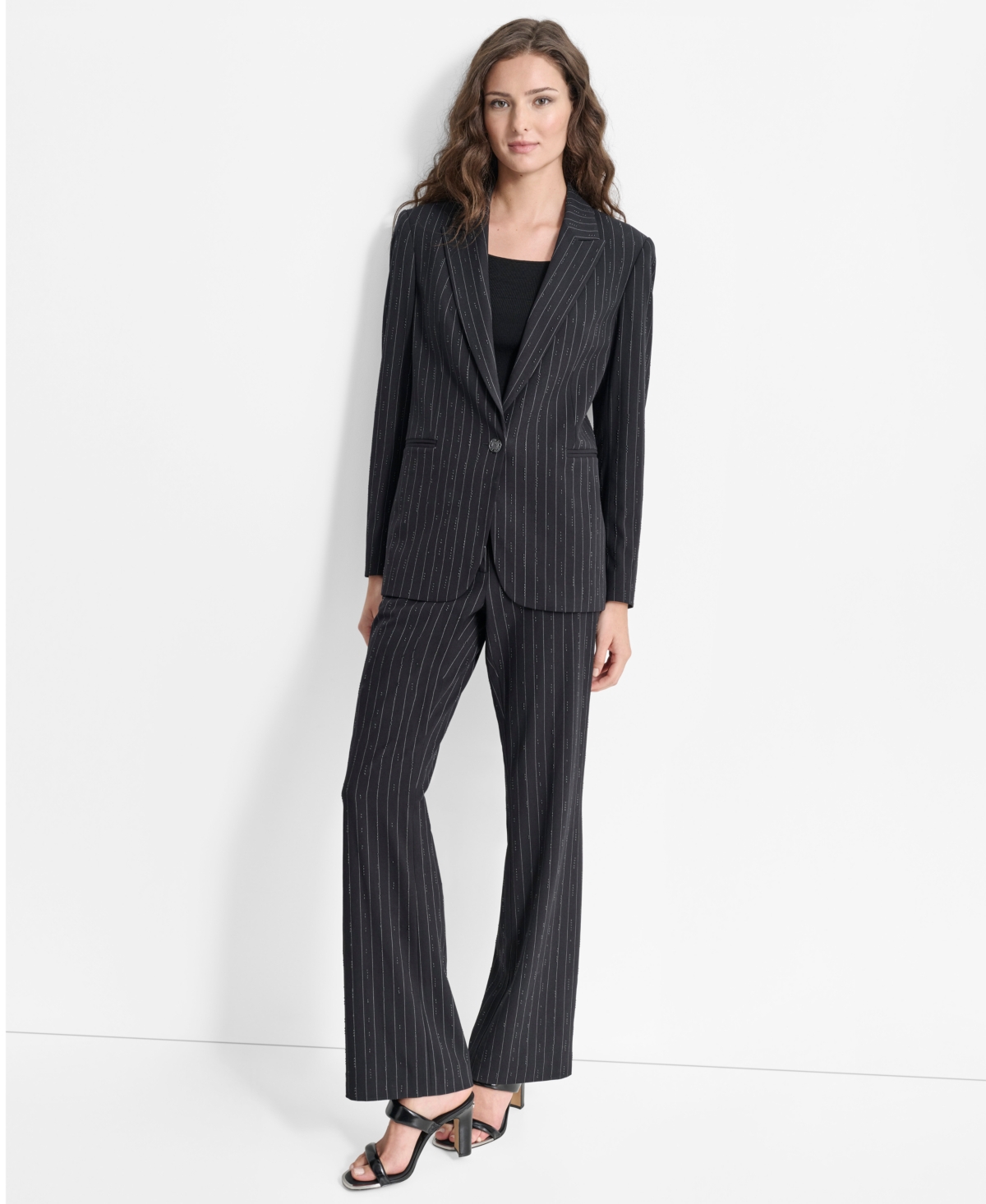 Dkny Women's Studded Pinstriped Single-Button Blazer -wht