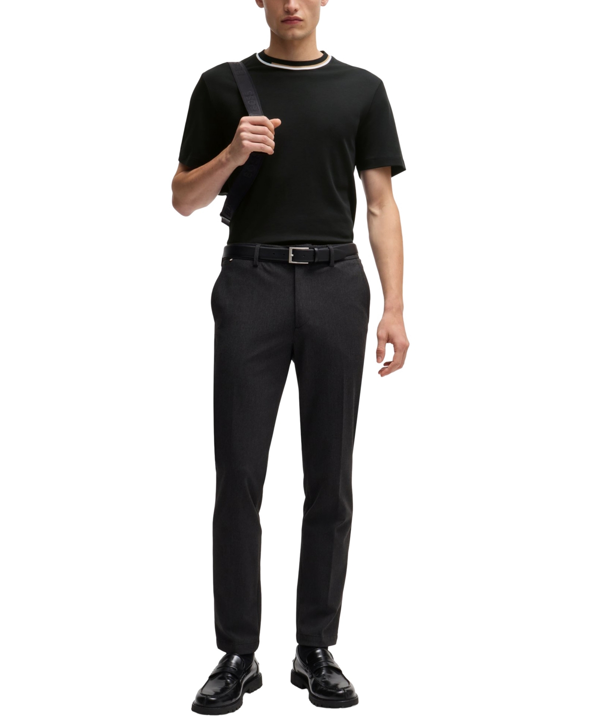 Shop Hugo Boss Boss By  Men's Interlock-cotton Color-block Collar T-shirt In Black