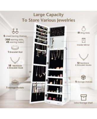 Standing Lockable Jewelry Storage Organizer with Full-Length Mirror-White