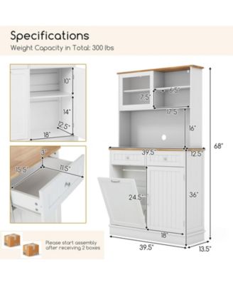 Double Tilt Out Trash Cabinet with Hutch and Rubber Wood Countertop