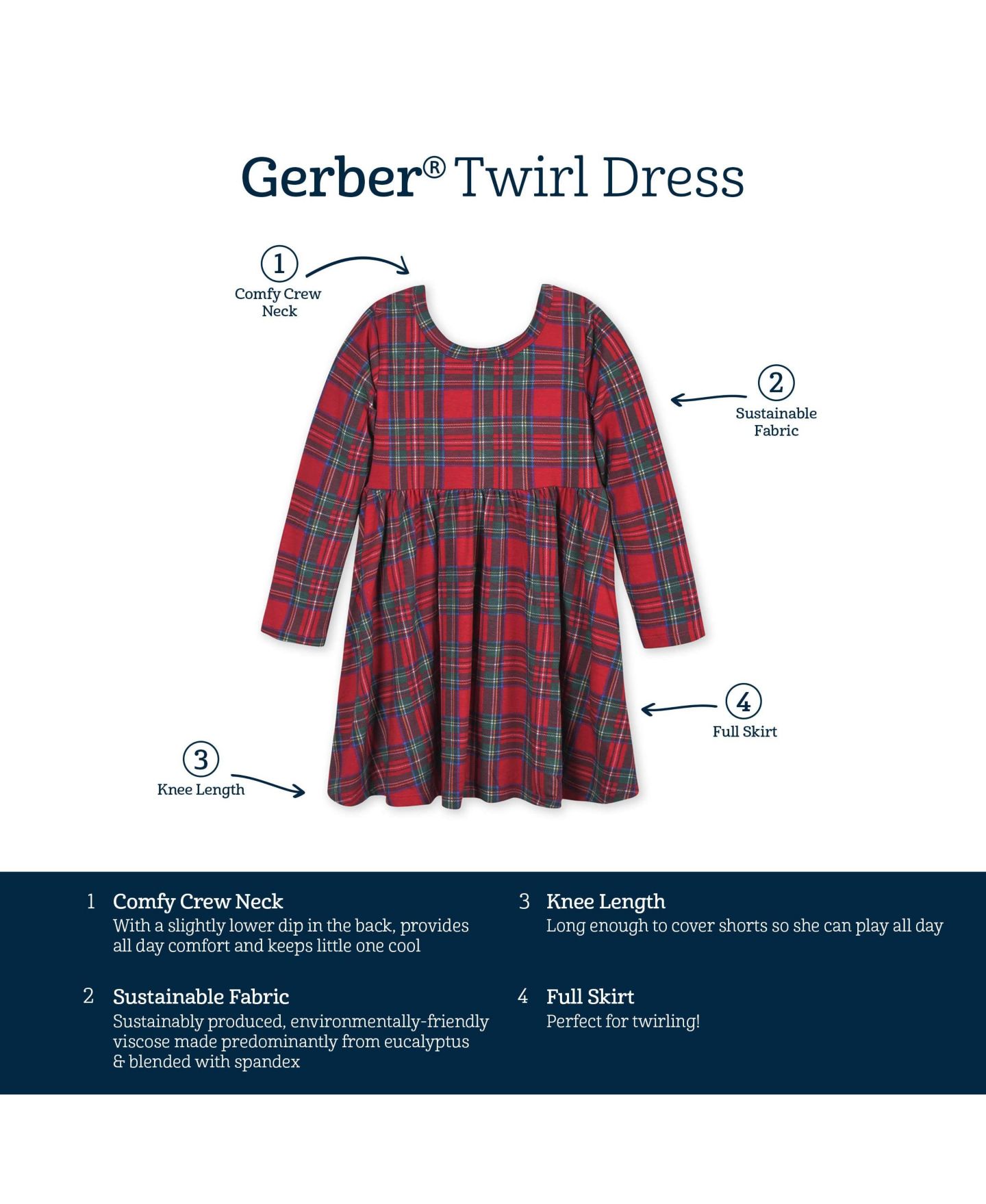 Платье Gerber Holiday Plaid About You Long Sleeve Dress для девочек-малышей, цвет: Клетчатый — фото 6