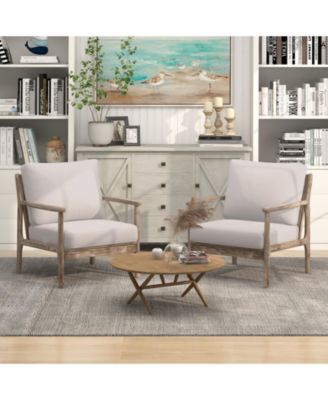 Modern Accent Chair with Solid Rubber Wood Armrests