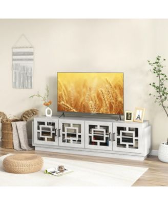 4-Door TV Stand for TVs up to 75 Inch Media Console Table with Adjustable Shelves-Oak