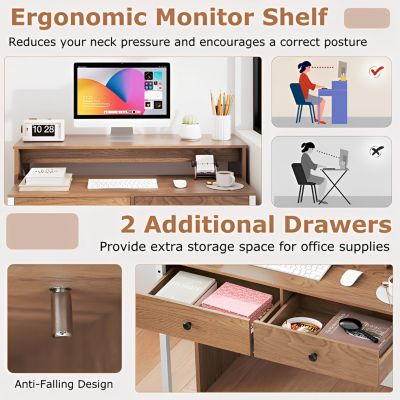 Extendable Computer Desk with Pull Out Secondary Desk-Natural