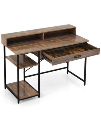48 Inch Computer Desk with Monitor Stand Drawer and Shelves-Rustic Brown