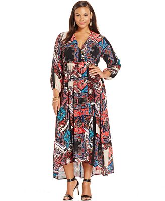 NY Collection Plus Size Printed Peasant Maxi Dress - Dresses - Plus ...