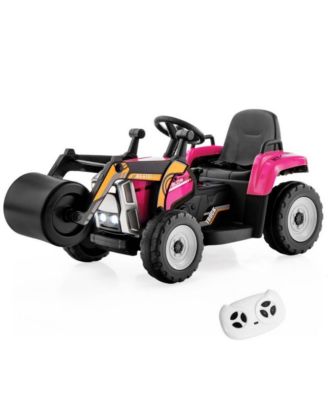 12V Kids Ride on Road Roller Construction Toy with 2.4G Remote Control and LED Lights, Red