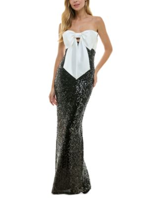 City Studios - Juniors' Bow-Bodice Sequinned Evening Gown