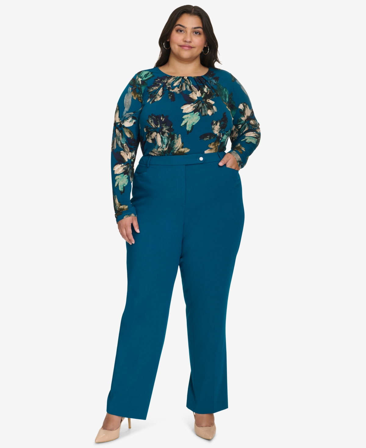 Calvin Klein Plus Size High Rise Straight Leg Pants