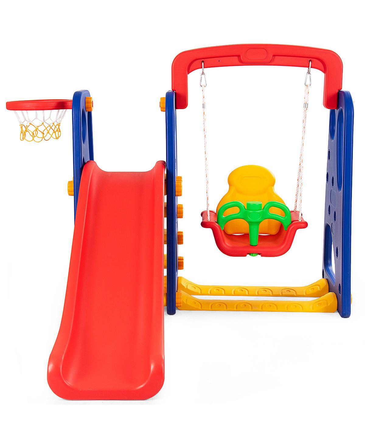 Costway 1 Junior Children Climber Slide Swing Seat Basketball Hoop Playset