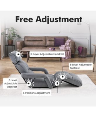 6-Position Adjustable Floor Chair with Adjustable Armrests and Footrest-Gray