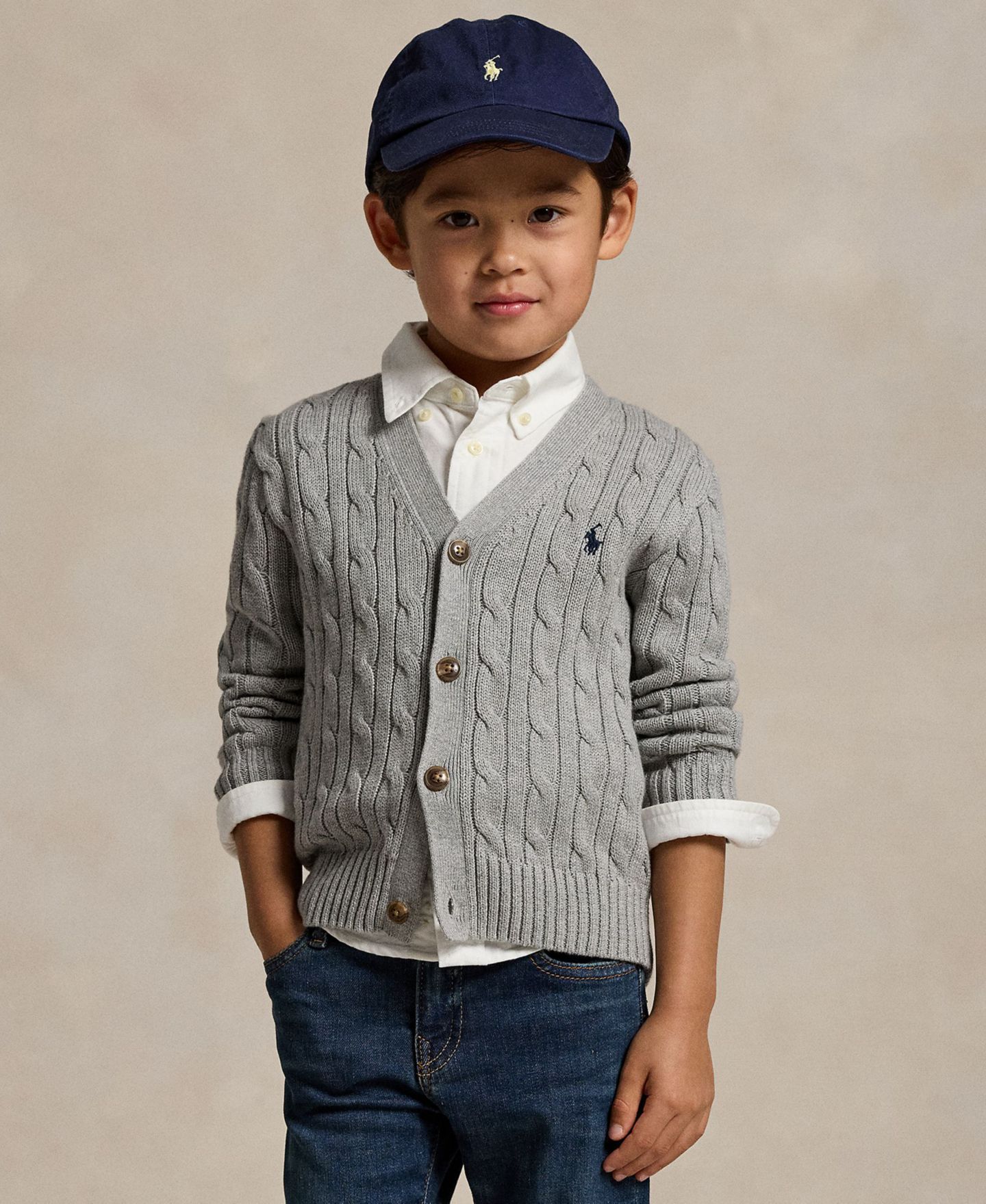 Кардиган Polo Ralph Lauren Cable-Knit Cotton V-Neck Cardigan Sweater для мальчиков, цвет: Меланжевый — фото 1