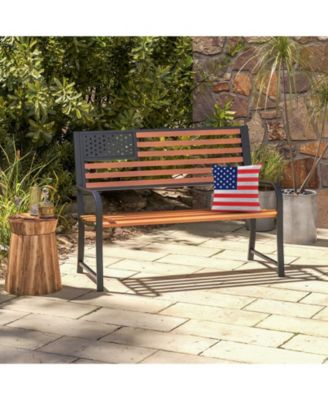 50 Inch Outdoor Garden Bench with Flag Pattern Backrest