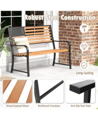 50 Inch Outdoor Garden Bench with Flag Pattern Backrest