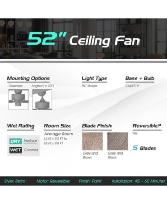 52 Inch 3 Wind Speeds and 5 Reversible Blades Ceiling Fan
