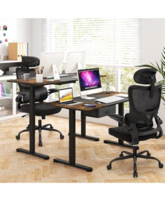 Mesh Office Chair with Adaptive Lumbar Support  Flip-up Armrests  Reclining Backrest-Black