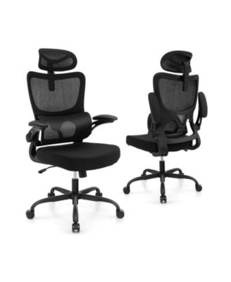 Mesh Office Chair with Adaptive Lumbar Support  Flip-up Armrests  Reclining Backrest-Black