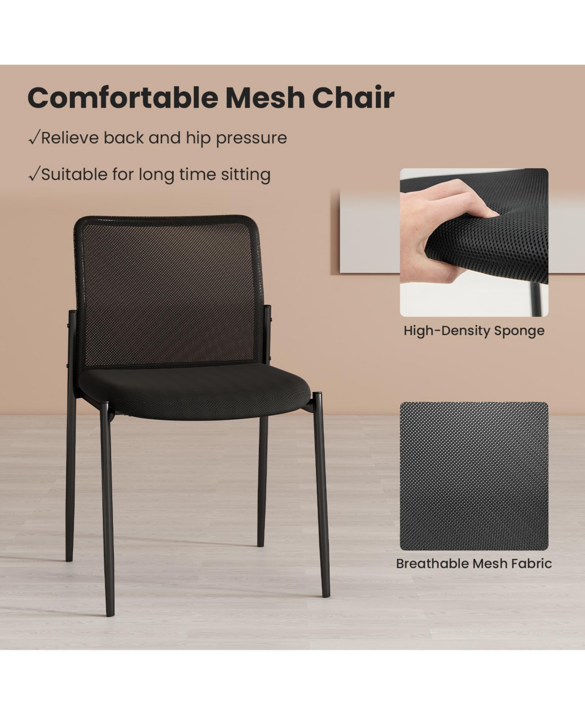 Sugift Waiting Room Chair Set of 2 with Ergonomic Mesh Backrest and Padded Seat