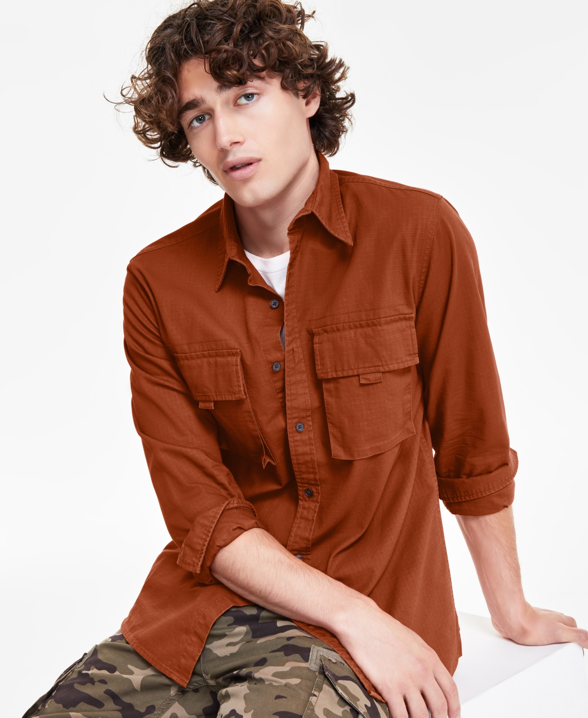 Sun + Stone Men's Andre Long Sleeve Button-Front Shirt, Created for Macy's