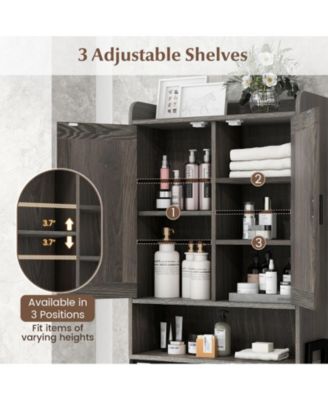 Over the Toilet Storage Cabinet Space Saver Organizer with Double Doors-Gray