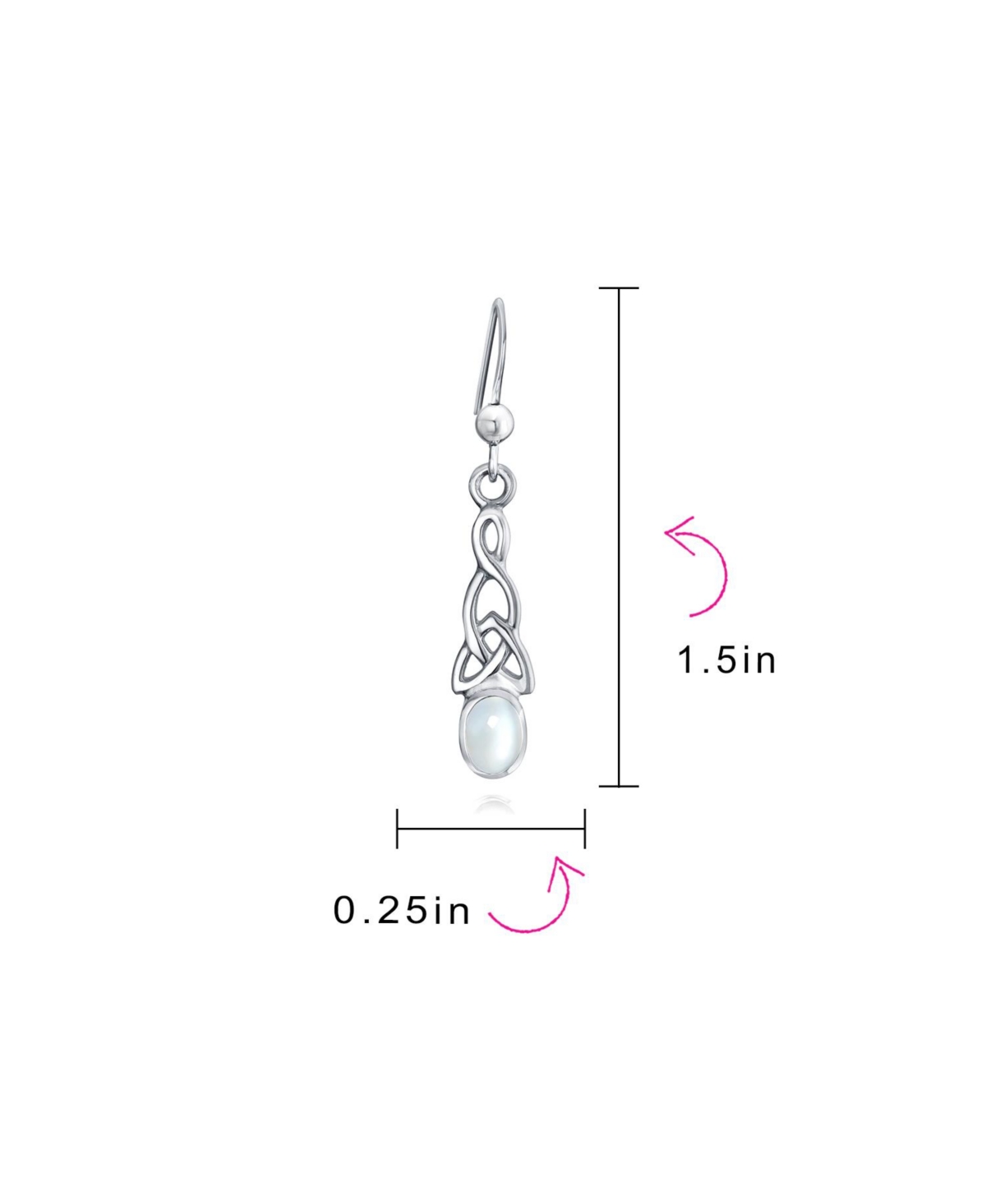 Bling Jewelry White Rainbow NaturalCeltic Irish Love Knot Work Oval Bezel Set Fish Hook Dangle Earrings Sterling Silver - Moonstone