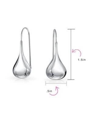 Simple Plain Puffed Teardrop Pear Shaped Rain Drop Earrings Fishhook Threader Polish Sterling Silver 1.5 Inch