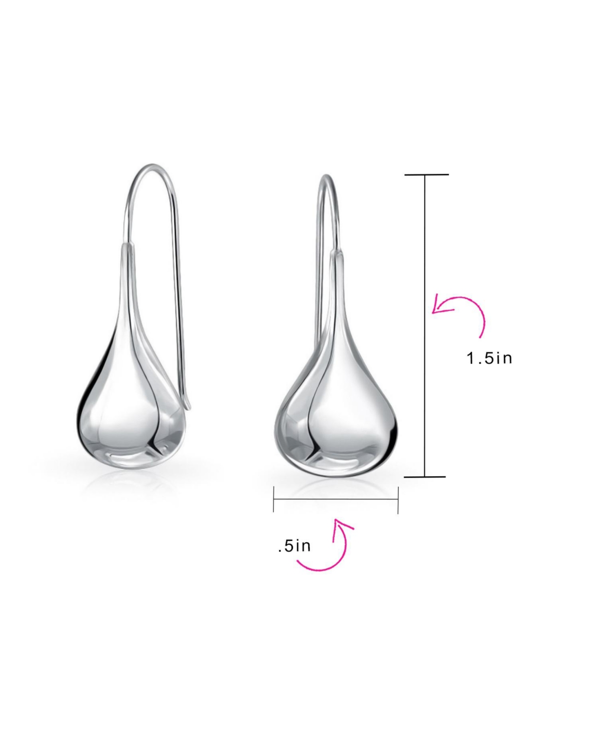 Bling Jewelry Simple Plain Puffed Teardrop Pear Shaped Rain Drop Earrings Fishhook Threader Polish Sterling Silver Inch