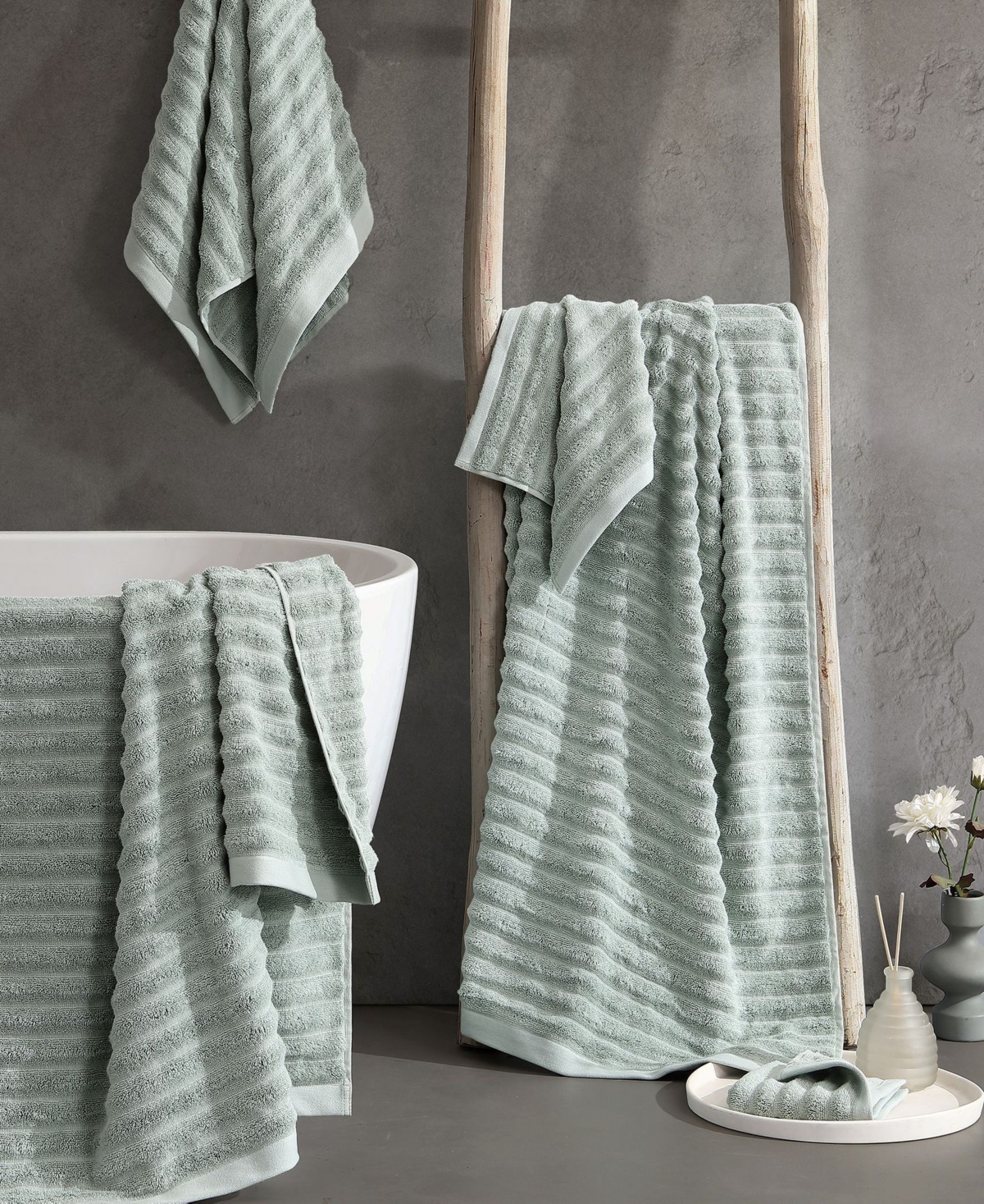 Sunday Citizen Cotton Ribbed Towel Set In Sage
