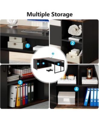 71 inch Executive Desk, L Shaped Desk with Cabinet Storage, Executive Office Desk with Shelves for Home Office