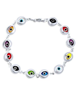 Turkish Colorful Multicolor Spiritual Protection Amulet Strand Link Multi Charm Evil Eye Bracelet Sterling Silver